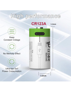 8 Baterías Recargables CR123A LANKOO 3.7V 700mAh USB Tipo-C 2