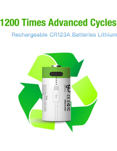 8 Baterías Recargables CR123A LANKOO 3.7V 700mAh USB Tipo-C