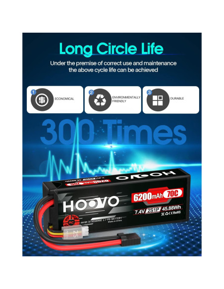 Batería Lipo HOOVO 7.4V 6200mAh 70C 2S para RC