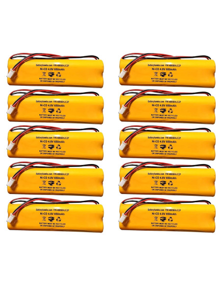Paquete de 10 Baterías Recargables NiCd 4.8V 650mAh D-AA650Bx4
