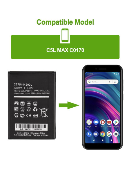 Batería de Reemplazo C775444200L para BLU C5L MAX 2000mAh