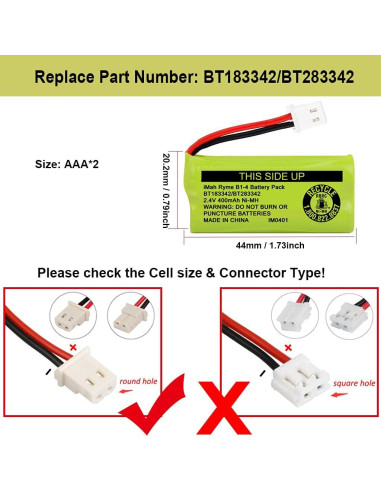 Baterías Ni-MH iMah Ryme B1-4 BT183342 2.4V 400mAh - Paquete de 2