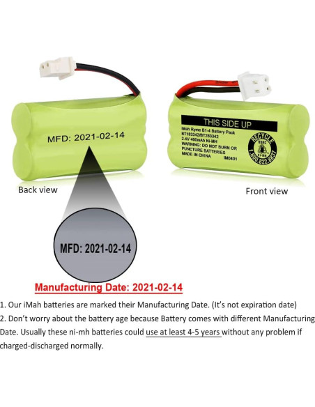 Baterías Ni-MH iMah Ryme B1-4 BT183342 2.4V 400mAh - Paquete de 2