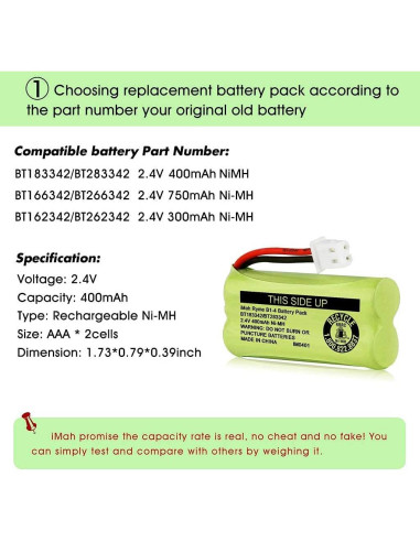 Baterías Ni-MH iMah Ryme B1-4 BT183342 2.4V 400mAh - Paquete de 2