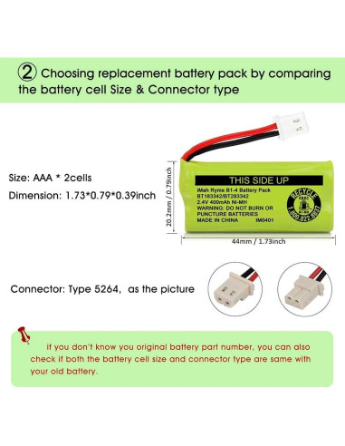 Baterías Ni-MH iMah Ryme B1-4 BT183342 2.4V 400mAh - Paquete de 2