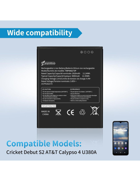 Batería de Reemplazo TNP446273P 3000mAh para Cricket Debut S2