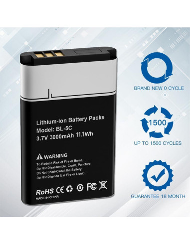 Batería BL-5C 3000mAh 2PCS Alta Capacidad para Dispositivos