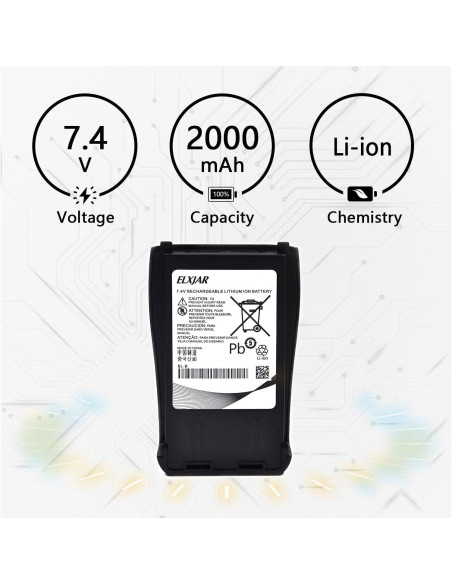 Baterías Recargables elxjar 7.4V 2000mAh para Radios UV-B