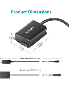 Acoplador DC Neewer NP-FW50 para Sony A7 A6500 A6000 USB 5V 2A 2