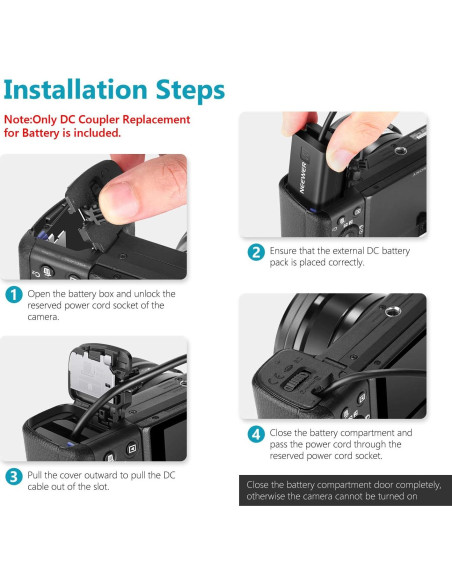 Acoplador DC Neewer NP-FW50 para Sony A7 A6500 A6000 USB 5V 2A