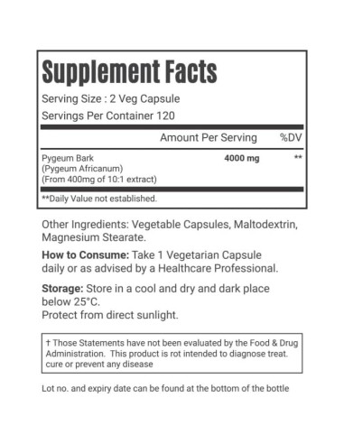 Suplemento de Pygeum Africanum VitaCosmoX 240 Cápsulas Veganas
