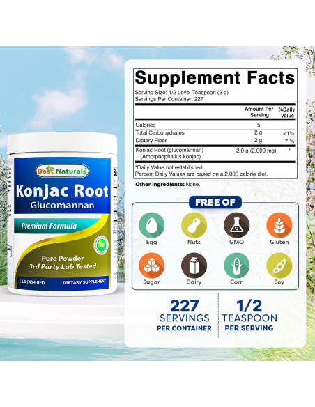 Glucomanano Konjac 2000mg Mejores Naturales 908g - 2 Paquetes