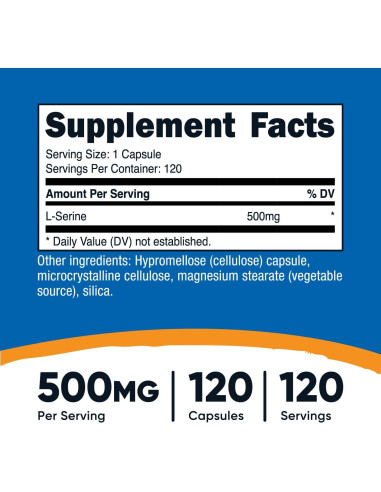 L-Serina Nutricost 500mg - 120 Cápsulas Vegetarianas