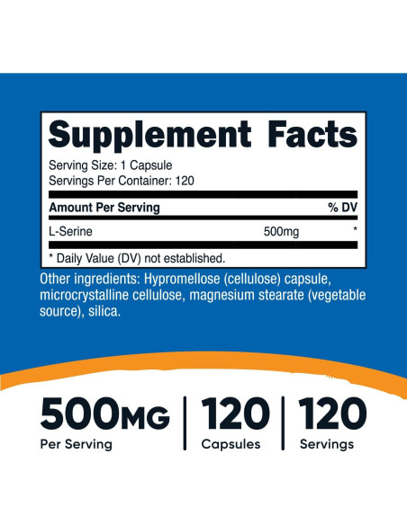 L-Serina Nutricost 500mg - 120 Cápsulas Vegetarianas
