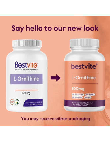 Suplemento L-Ornitina 500mg Bestvite 240 Cápsulas Veganas