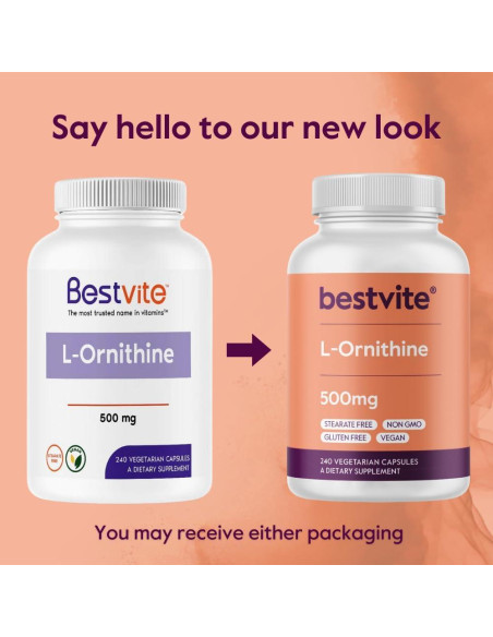 Suplemento L-Ornitina 500mg Bestvite 240 Cápsulas Veganas