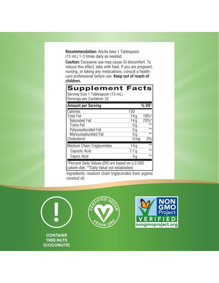 Aceite MCT Orgánico Nature's Way 480ml C8 C10 Keto Paleo