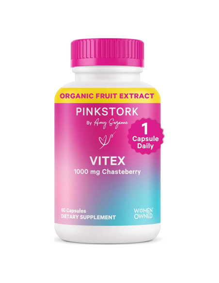 Pink Stork Vitex Orgánico 1000 mg - Baya del Árbol de la Castidad - 60 Cápsulas Veganas
