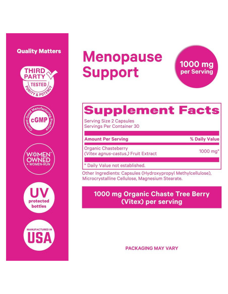 Pink Stork Vitex Orgánico 1000 mg - Baya del Árbol de la Castidad - 60 Cápsulas Veganas