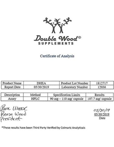 DHEA 100mg 180 Cápsulas Double Wood - Equilibrio Hormonal