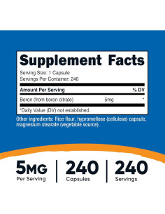 Cápsulas de Boro Nutricost 5mg - 240 Vegetarianas Sin Gluten 2