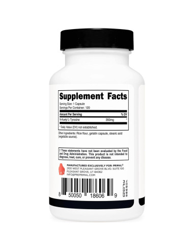 Cápsulas Primal N-Acetil L-Tirosina 350mg - 120 Porciones