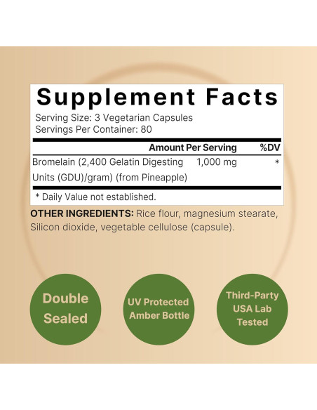 Bromelina NatureBell 1000mg 240 Cápsulas Vegetales Digestivas