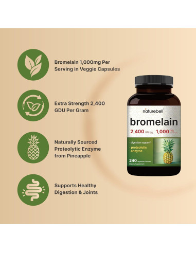 Bromelina NatureBell 1000mg 240 Cápsulas Vegetales Digestivas
