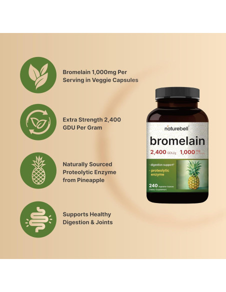 Bromelina NatureBell 1000mg 240 Cápsulas Vegetales Digestivas
