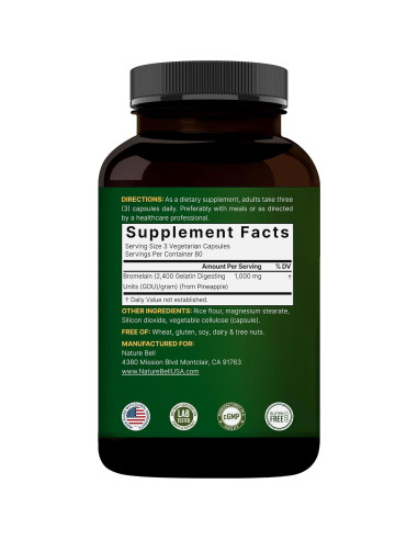 Bromelina NatureBell 1000mg 240 Cápsulas Vegetales Digestivas