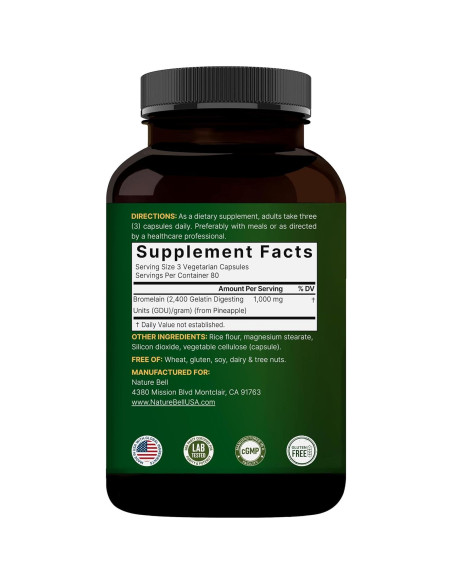 Bromelina NatureBell 1000mg 240 Cápsulas Vegetales Digestivas