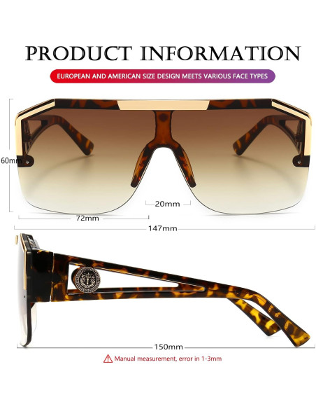 AIEYEZO Gafas de sol cuadradas grandes con lente plana