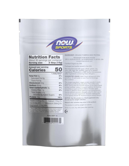 Proteína en Polvo de Semilla de Calabaza NOW Foods 0.45kg