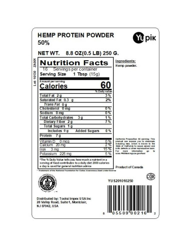 Polvo de Proteína de Cáñamo Yupik 50% 248 Gramos