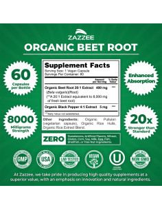 Zazzee Extracto de Raíz de Remolacha Orgánica 8000 mg 60 Cápsulas 2