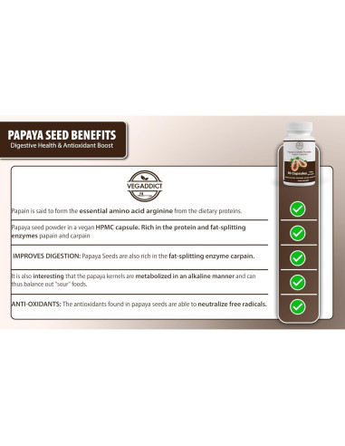 Cápsulas de Semilla de Papaya Veganas Vegaddict - 90 Unidades