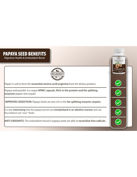 Cápsulas de Semilla de Papaya Veganas Vegaddict - 90 Unidades