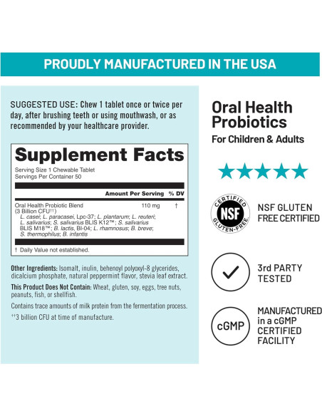 Probioticos Orales NatureWise Menta Sin Azucar 50 Tabletas