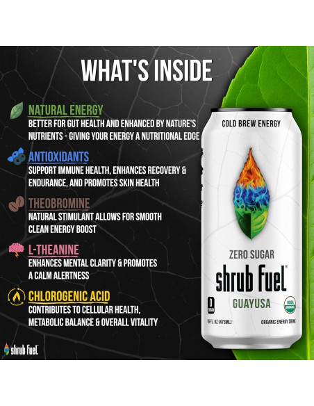 Bebida Energética Orgánica Guayusa Shrub Fuel Sin Azúcar 4 Latas