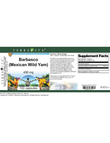 Barbasco (Ñame Silvestre Mexicano) 450 mg - 100 Cápsulas TerraVita