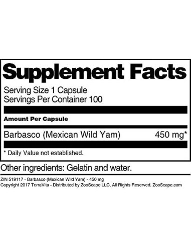 Barbasco (Ñame Silvestre Mexicano) 450 mg - 100 Cápsulas TerraVita