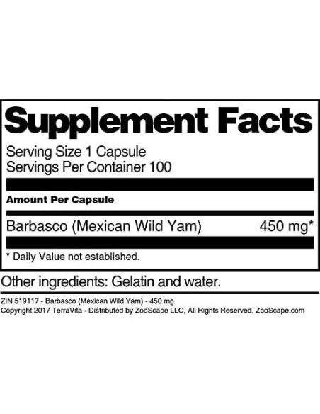 Barbasco (Ñame Silvestre Mexicano) 450 mg - 100 Cápsulas TerraVita