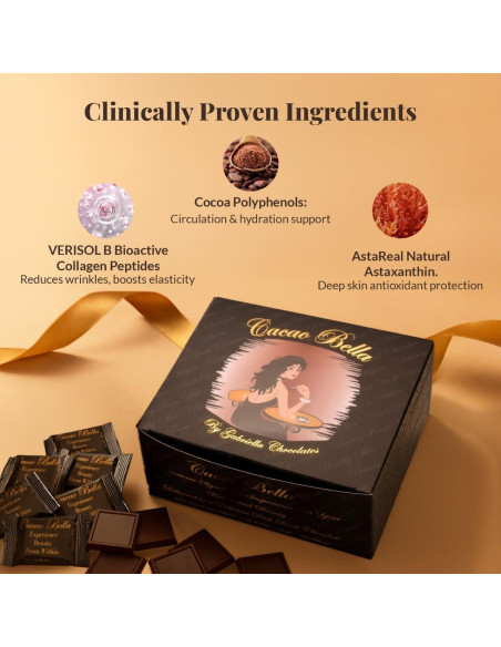 Barras de Chocolate Cacao Bella con Colágeno y Astaxantina - 90g