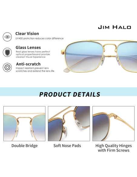 Gafas de Sol Cuadradas JIM HALO Lentes de Vidrio UV400 Gafas de Sol Cuadradas JIM HALO Lentes de Vidrio UV400