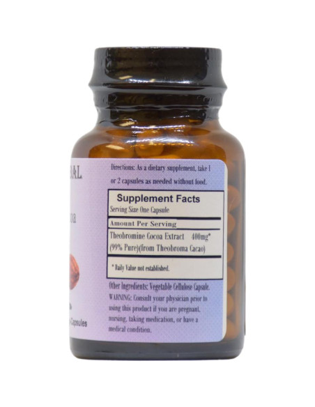 Teobromina de Cacao 99% Barlowe 400mg 60 Cápsulas Veganas