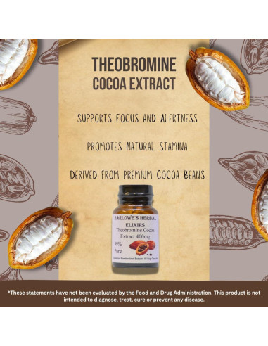 Teobromina de Cacao 99% Barlowe 400mg 60 Cápsulas Veganas
