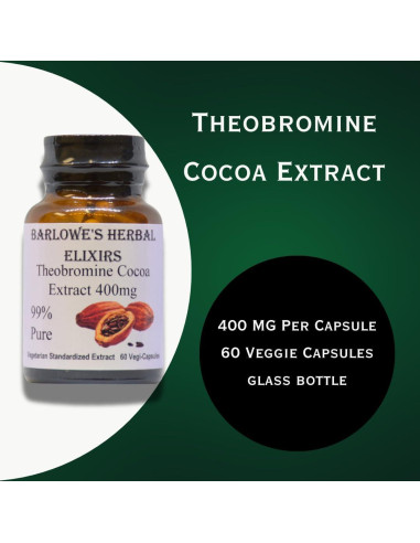 Teobromina de Cacao 99% Barlowe 400mg 60 Cápsulas Veganas