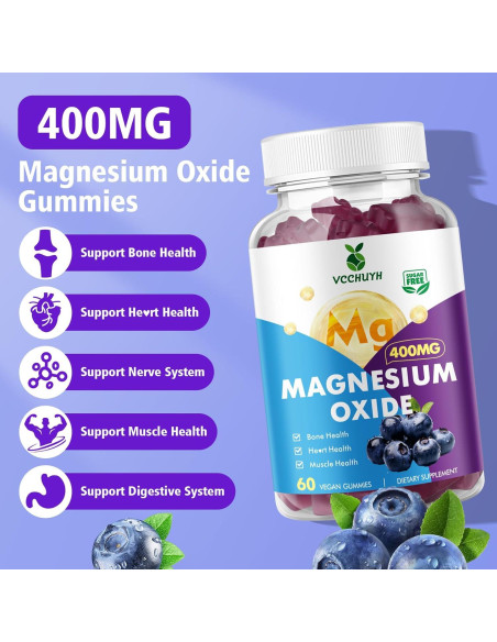 Gomitas de Óxido de Magnesio 400mg VCCHUYH Sabor Arándano 60 Unidades