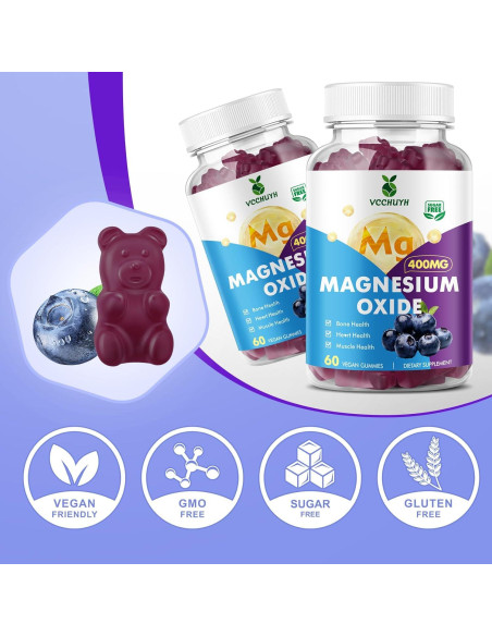 Gomitas de Óxido de Magnesio 400mg VCCHUYH Sabor Arándano 60 Unidades