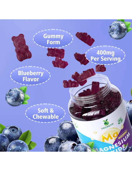 Gomitas de Óxido de Magnesio 400mg VCCHUYH Sabor Arándano 60 Unidades